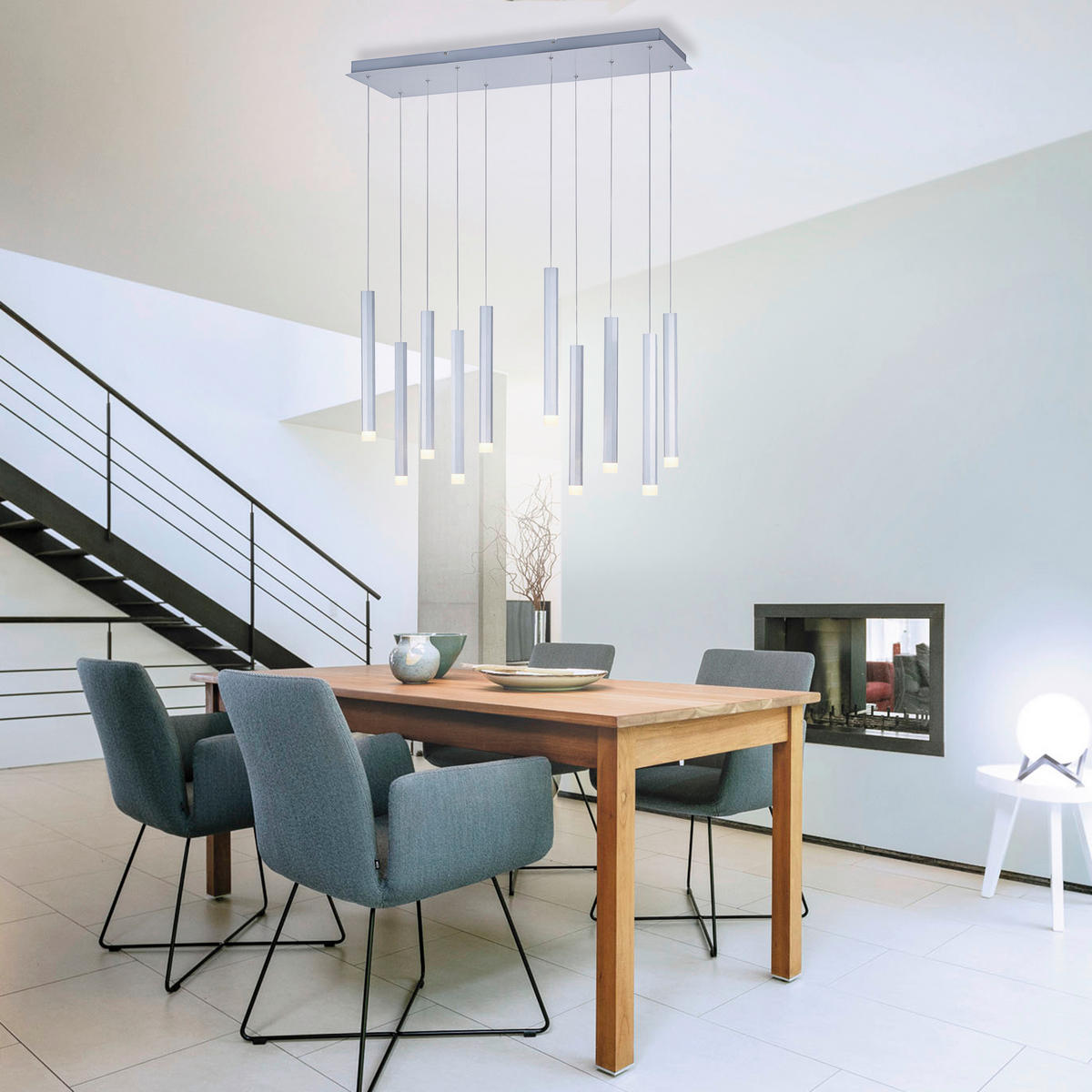 Just Light LED-Pendelleuchte BRUNO 15206-95 Alu Eisen Aluminium B/H/T: ca. 89x120x30 cm 10.0 Brennstellen BRUNO - Alu (89,00/120,00/30,00cm) - Just Light