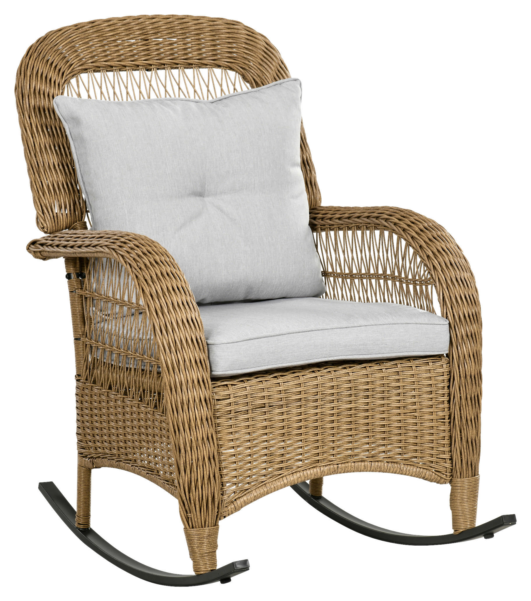 Outsunny Gartenstuhl gelb Polypropylen B/H/L: ca. 92x69x100 cm Rattan_Schaukelstuhl - hellgrau/gelb (100,00/92,00/69,00cm) - Outsunny