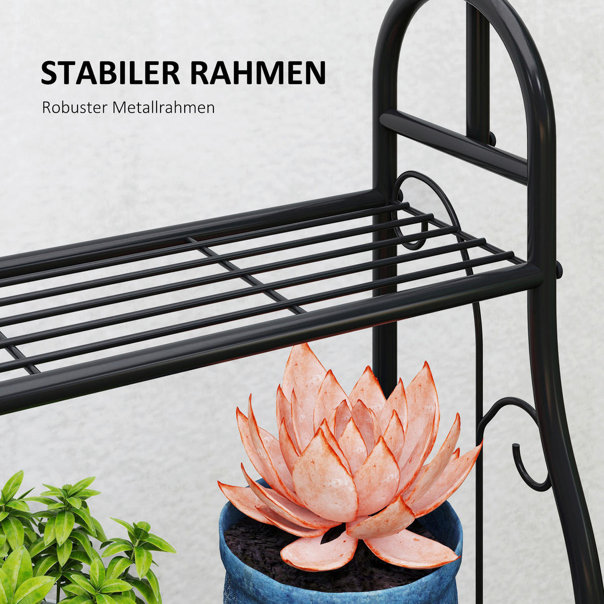 Outsunny Pflanzenständer schwarz Metall B/H/L: ca. 25x137x75 cm Pflanzenständer - schwarz (75,00/25,00/137,00cm) - Outsunny