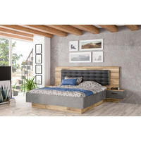 Bettanlage  Stabeiche Nachbildung dunkelgrau Beton Optik B/H/T: ca. 296,5x120x209,9 cm Liegefläche B/L: ca. 180x200 cm Ricciano_Bettanlage - dunkelgrau (296,50/120,00/209,90cm)