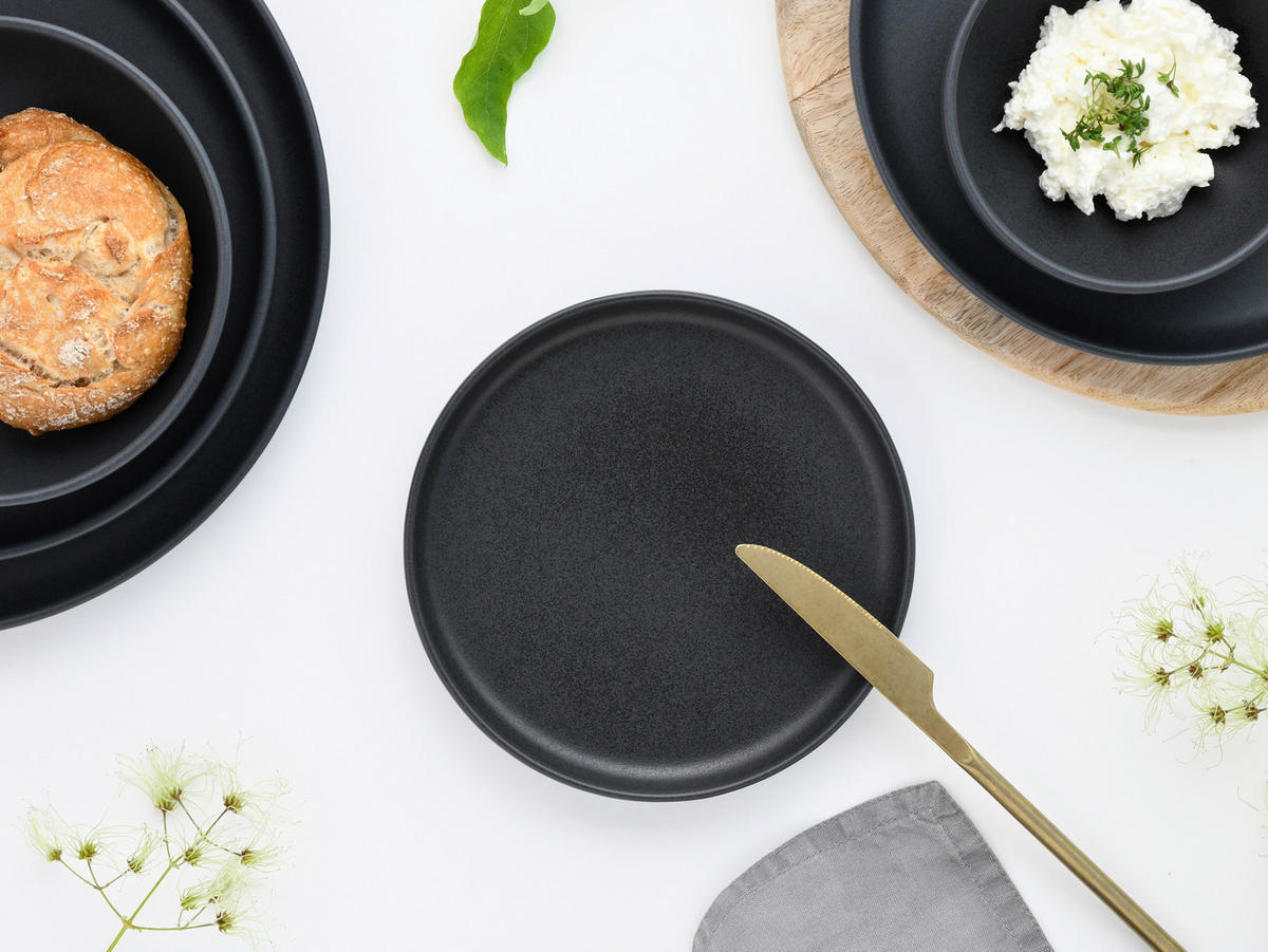 CreaTable Tafelservice Uno Black schwarz Steinzeug 8 tlg. Uno Black - schwarz - CreaTable