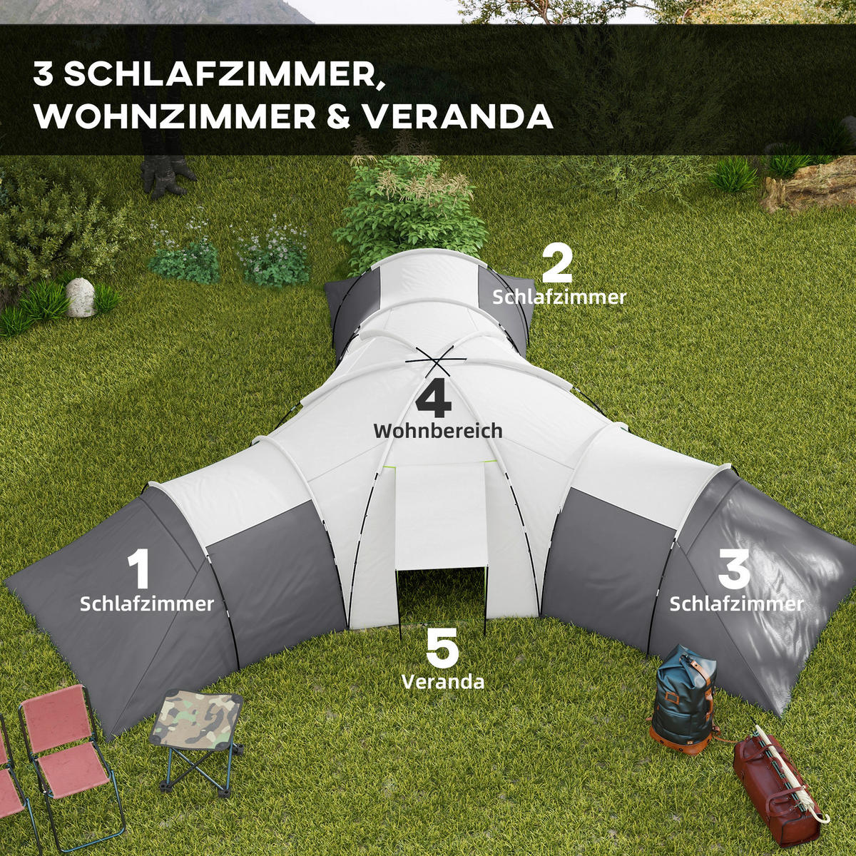Outsunny Campingzelt B/H/L: ca. 615x225x615 cm Campingzelt - grau (615,00/615,00/225,00cm) - Outsunny