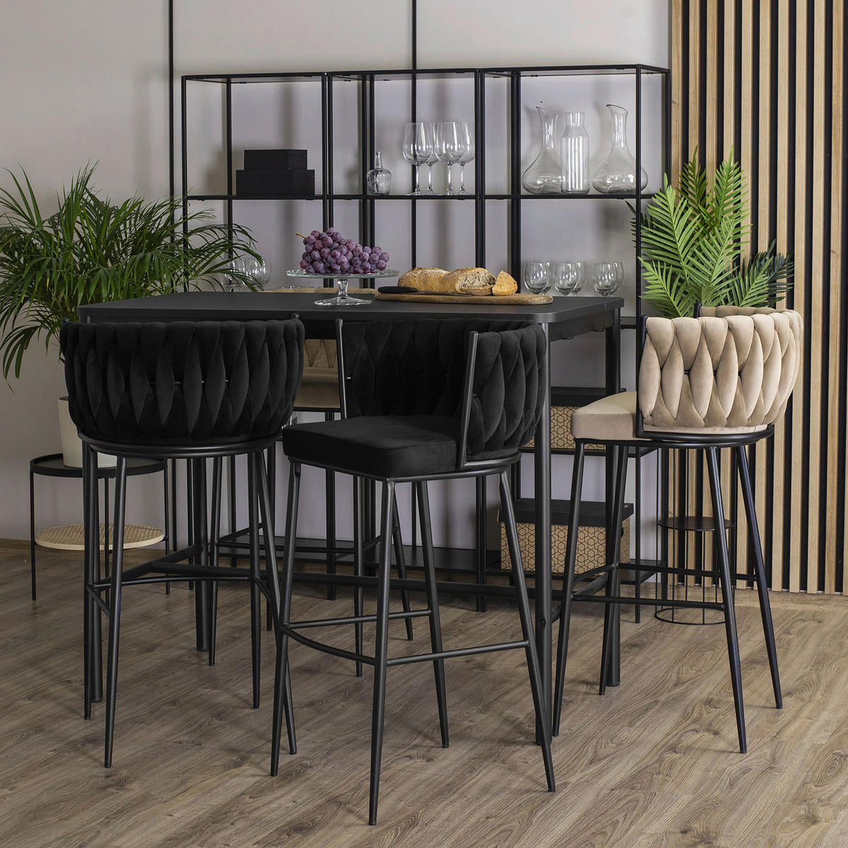Barhocker FLORES schwarz Velourstoff B/H/T: ca. 60x104,5x56 cm FLORES - schwarz (60,00/104,50/56,00cm) - WIPMEB