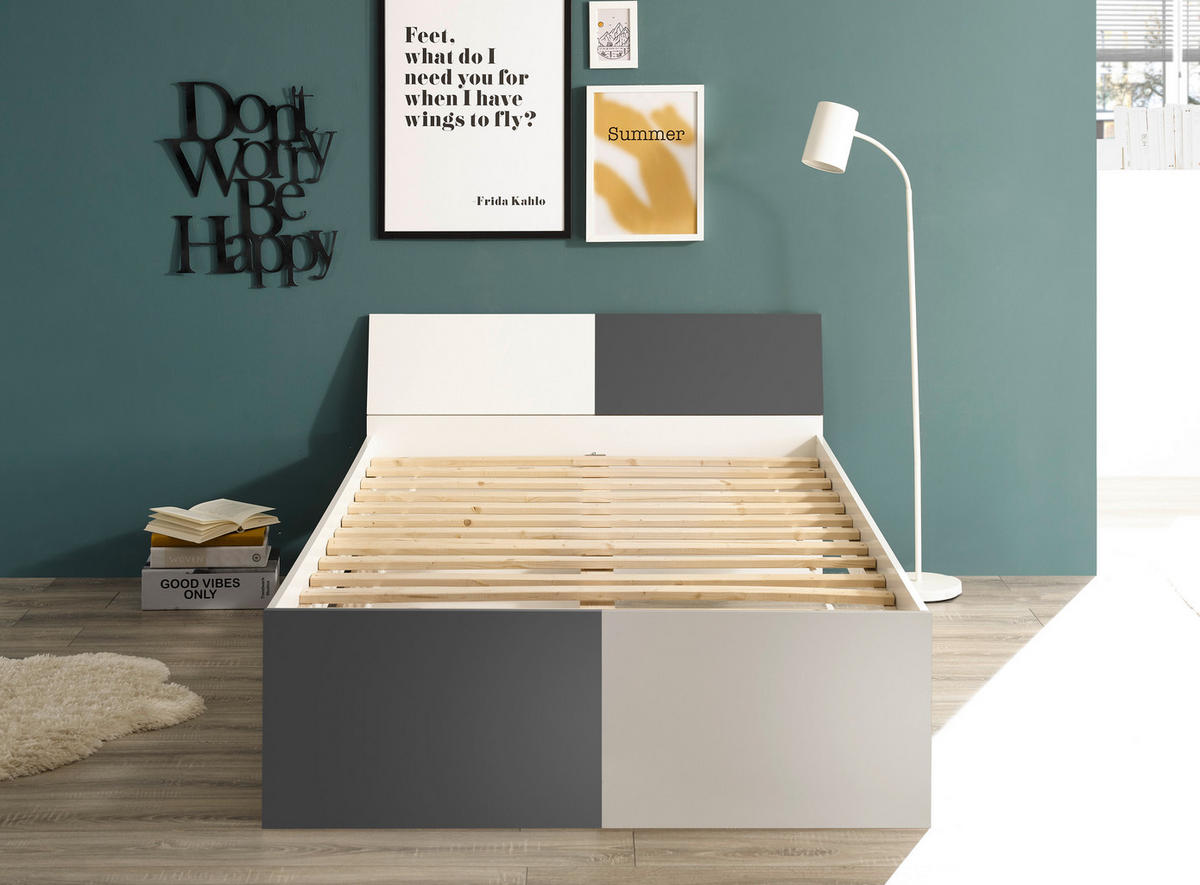Jugendbett Alex weiß Graphit B/H/T: ca. 124x74x200 cm Alex - weiß/Graphit (124,00/74,00/200,00cm)
