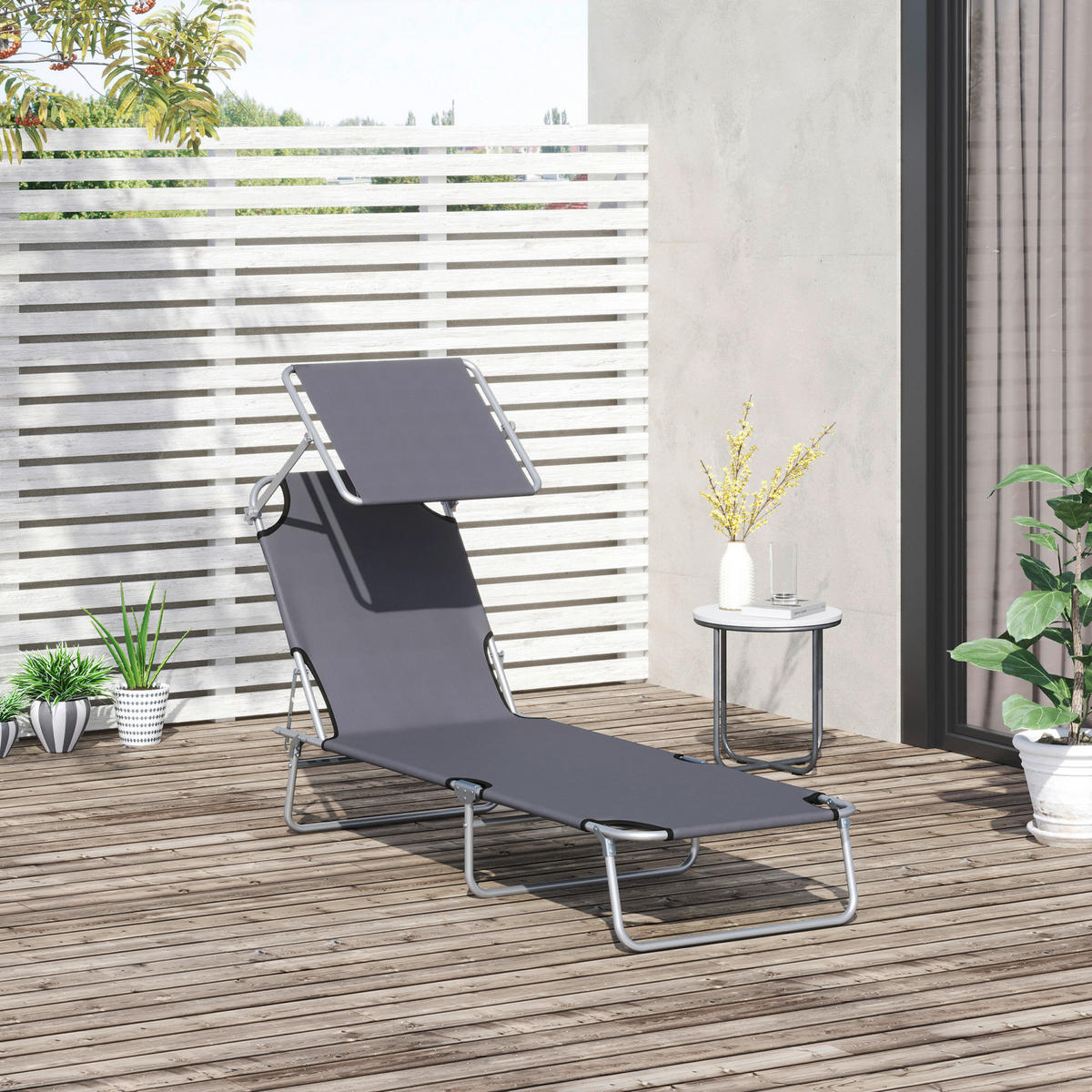 Outsunny Sonnenliege grau Metall B/H/L: ca. 58x36x187 cm Sonnenliege - grau (187,00/58,00/36,00cm) - Outsunny