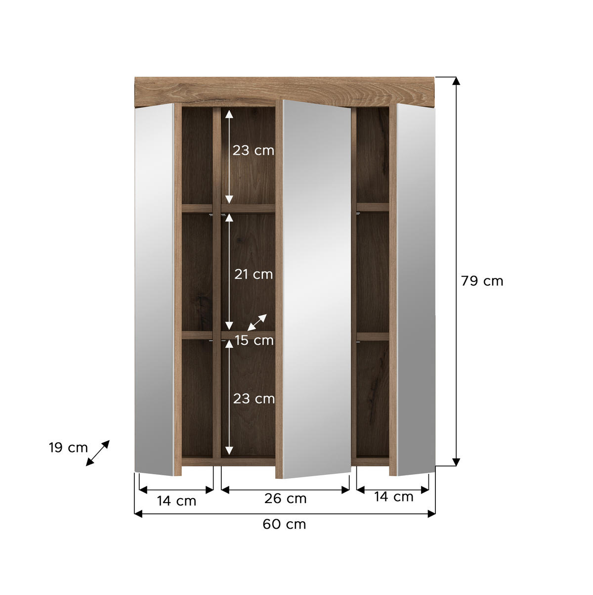 Spiegelschrank Wave Nachbildung B/H/T: ca. 60x79x18 cm Wave - (60,00/79,00/18,00cm)
