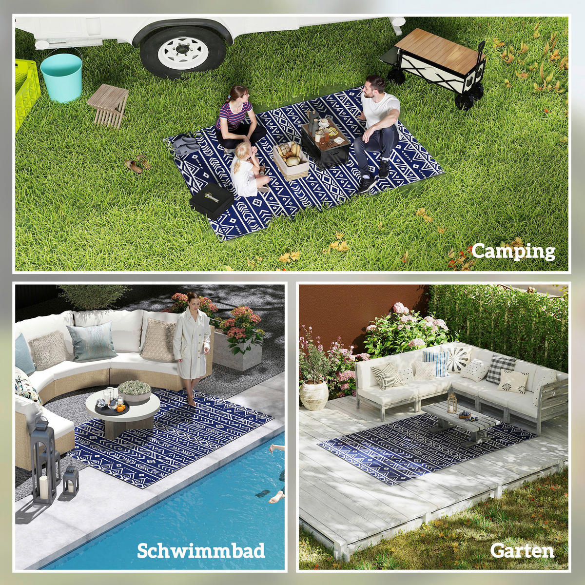 Outsunny Outdoor-Teppich blau B/H/L: ca. 274x1x182 cm Outdoorteppich - blau/weiß (182,00/274,00/1,00cm) - Outsunny