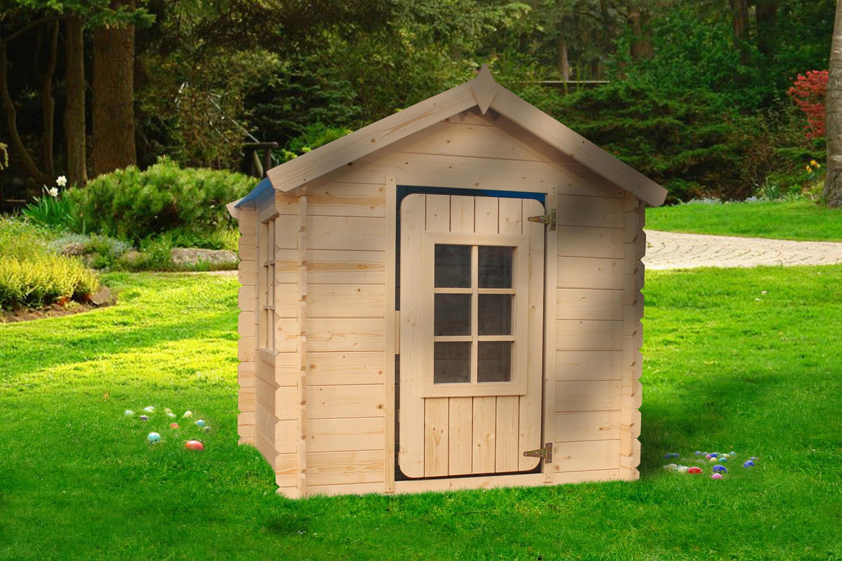 Timbela Kinderspielhaus M570Z natur B/H/L: ca. 114x121x111 cm M570Z - natur/grün (111,00/114,00/121,00cm) - Timbela