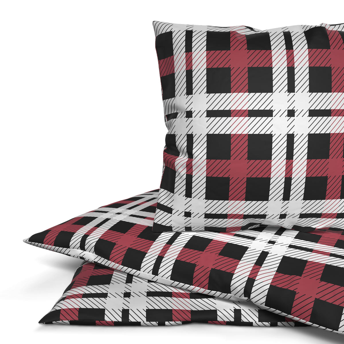 Microfaser Bettwäsche Fleece Bettwäsche_Fleece Karos 135x200cm - weiß/rot (135,00/200,00cm)