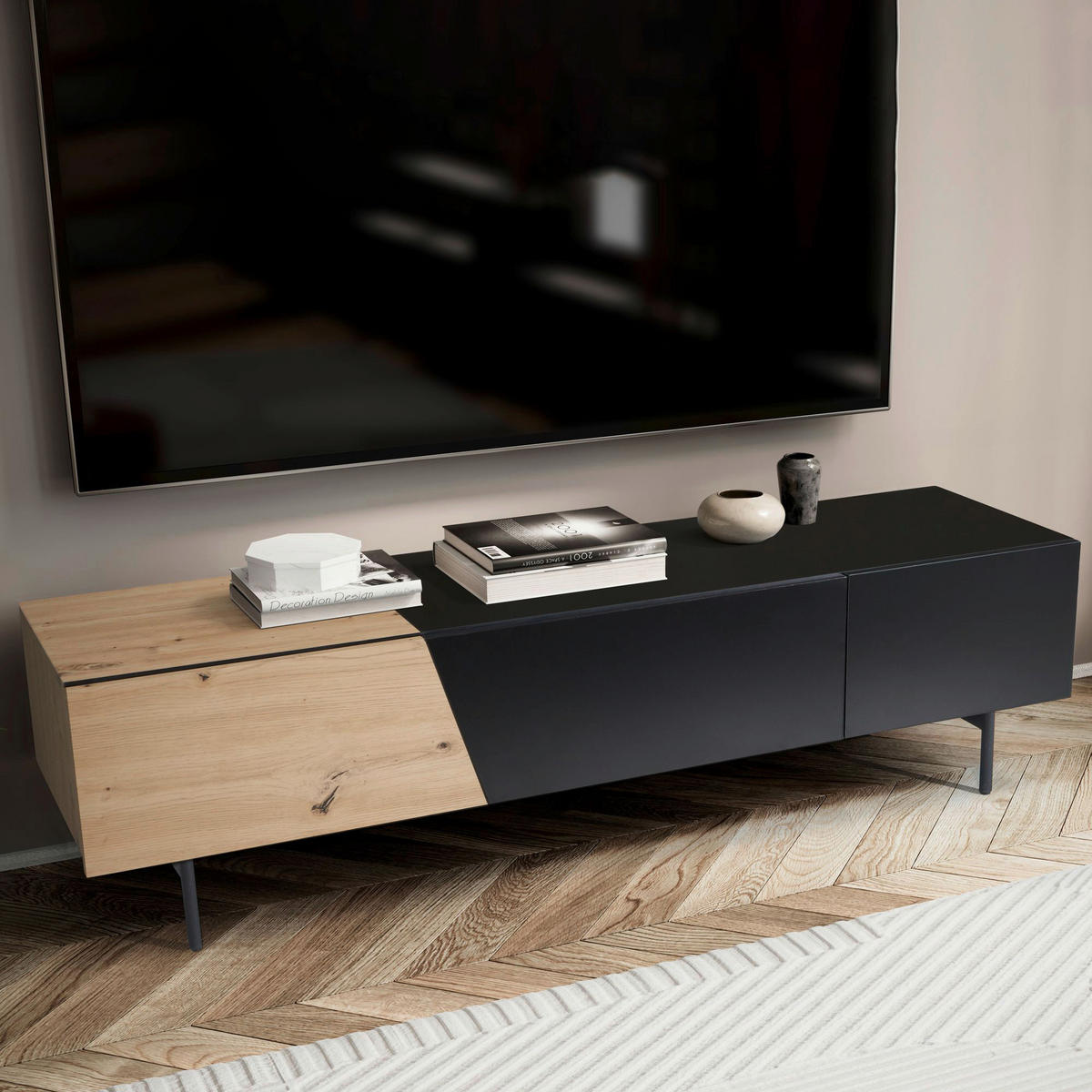 Lowboard schwarz Eiche Optik B/H/T: ca. 150x40x40 cm TV & Lowboard - schwarz (150,00/40,00/40,00cm) - Wohnling