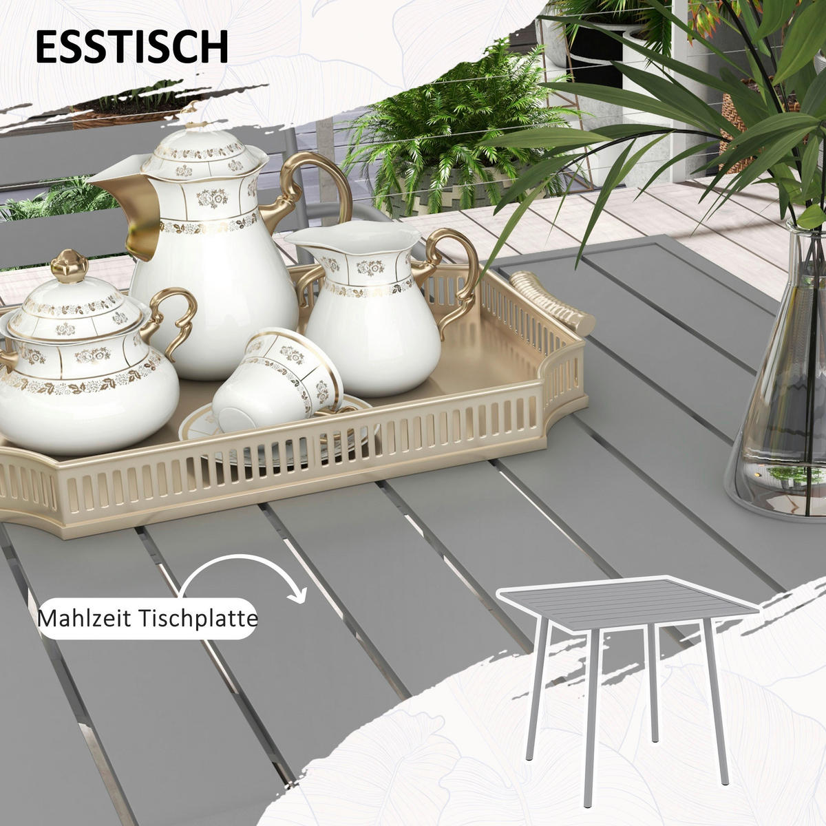 Outsunny Gartensitzgruppe 5tlg. hellgrau Stahl B/H/L: ca. 80x74x80 cm Gartensitzgruppe 5tlg. - hellgrau (80,00/80,00/74,00cm) - Outsunny