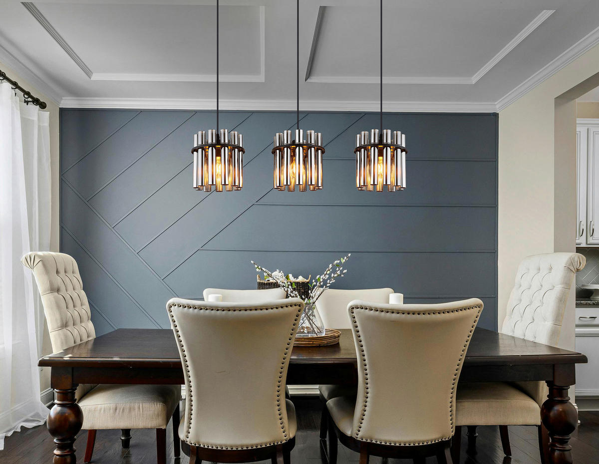 GLOBO Pendelleuchte Rauch schwarz Glas PVC Metall B/H/L: ca. 20x120x80 cm E27 3 Brennstellen GORLEY II - schwarz/Rauch (80,00/20,00/120,00cm) - GLOBO