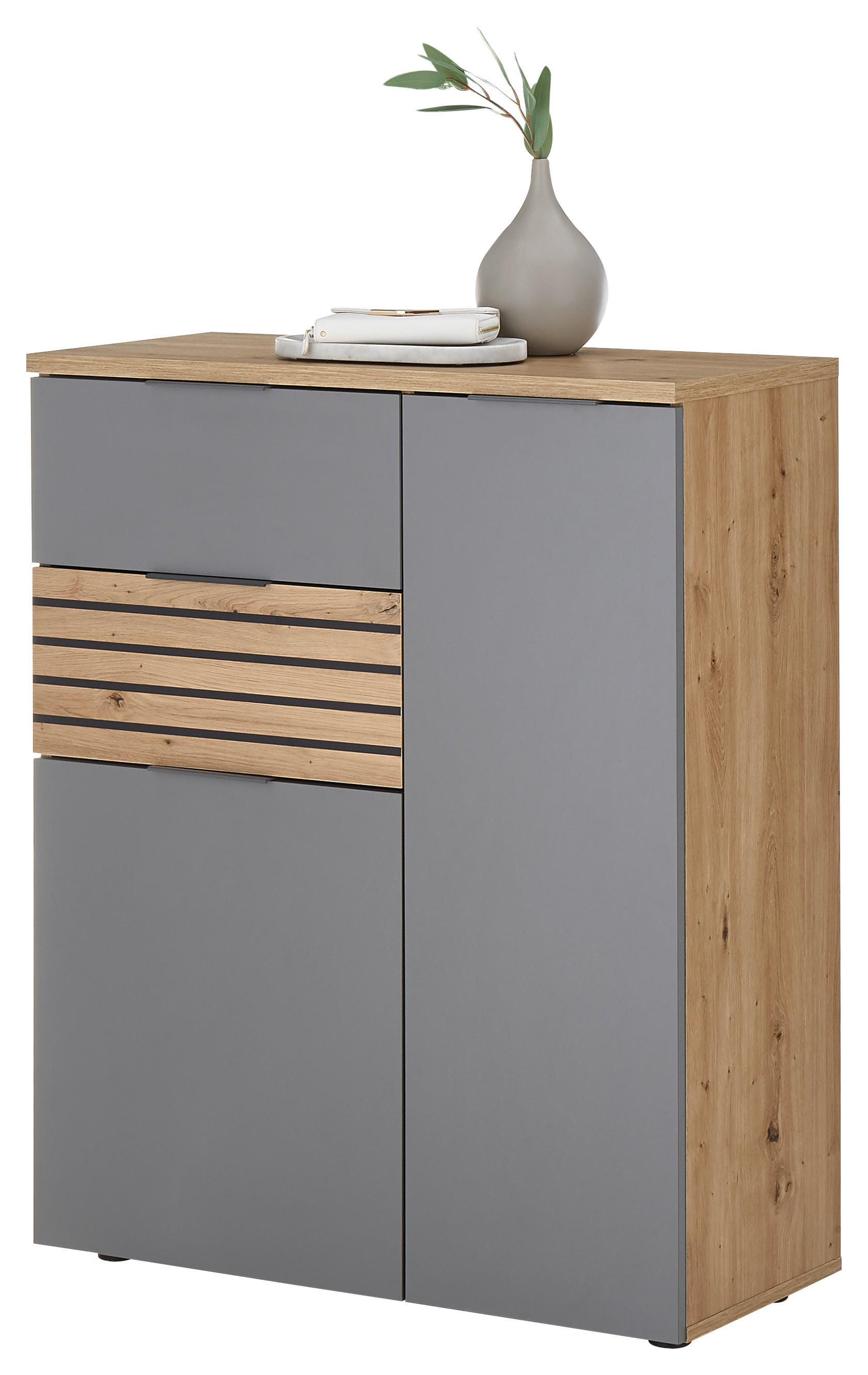 Schuhkommode Milan Eiche Artisan Nachbildung grau B/H/T: ca. 85x15x38 cm Milan - Eiche/grau (85,00/15,00/38,00cm)