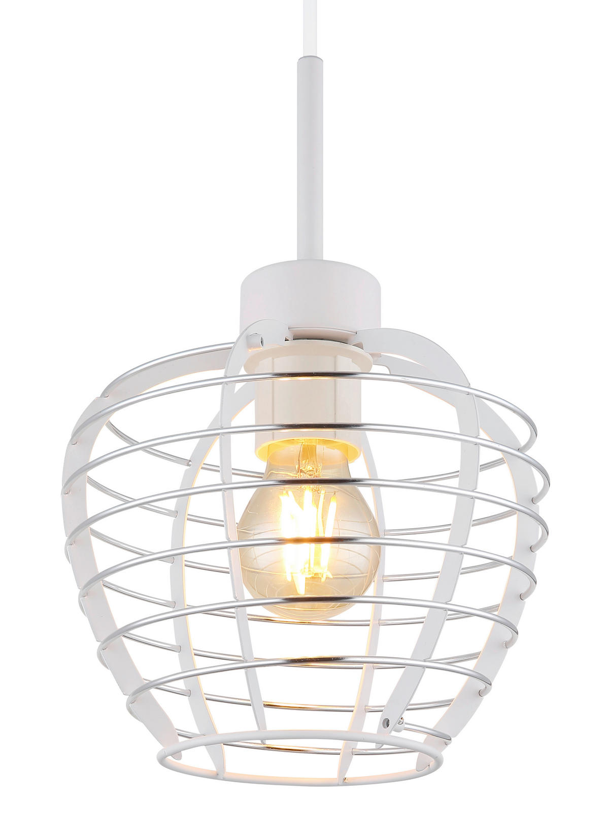 GLOBO Hängeleuchte Chrom weiß Aluminium Metall B/H/L: ca. 28,5x24,5x36,5 cm E27 1 Brennstellen Hängeleuchte-Nesa - weiß/Chrom (36,50/28,50/24,50cm) - GLOBO