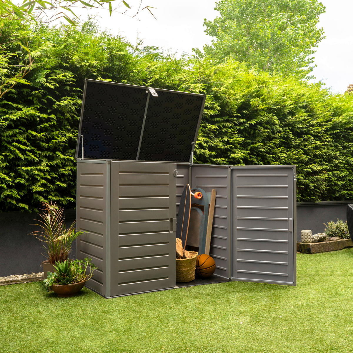 HOGGAR Mülltonnenbox anthrazit B/H/L: ca. 82x123x140 cm Mülltonnenbox_1170l - anthrazit (140,00/82,00/123,00cm) - HOGGAR