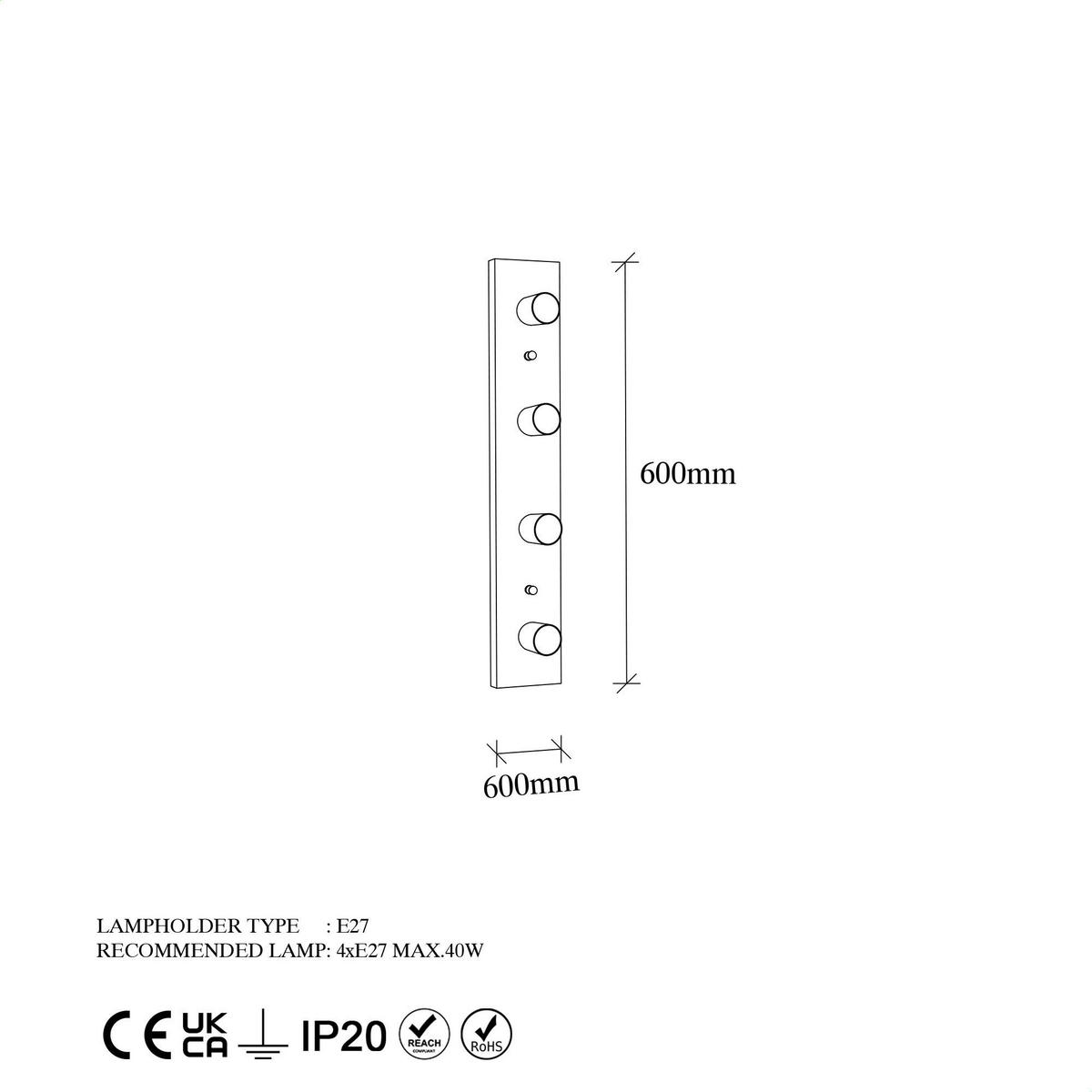 Opviq Wandleuchte gold Metall B/H/L: ca. 10x60x10 cm E27 4 Brennstellen Mirro - gold (10,00/10,00/60,00cm) - Opviq