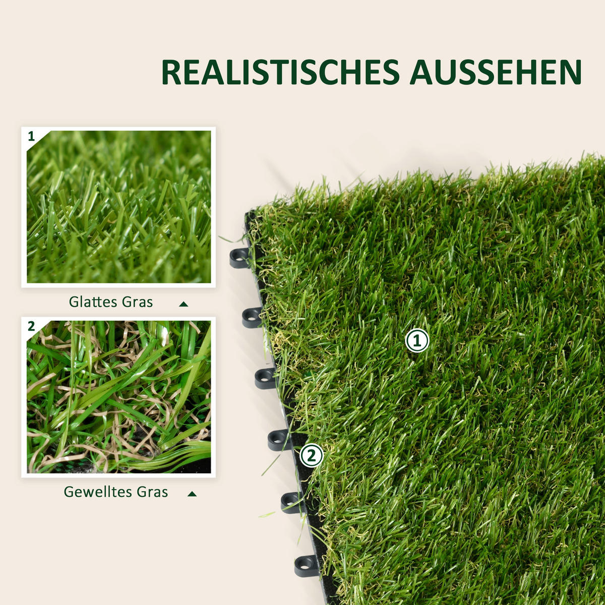 Outsunny Kunstrasen 10er Pack dunkelgrün B/L: ca. 30x4,5 cm pro Stück 10er Pack - dunkelgrün - Outsunny