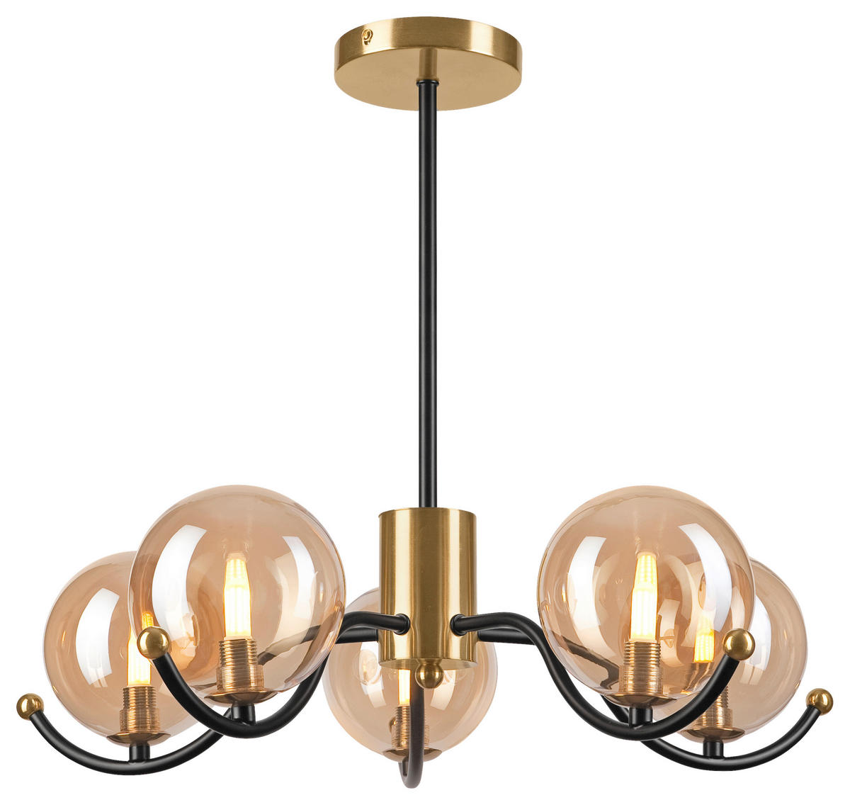 Lamkur Pendelleuchte GEORGIA 49281 schwarz gold Glas Stahl H/L: ca. 48,5x54 cm E27 5 Brennstellen Georgia - gold/schwarz (54,00cm) - Lamkur