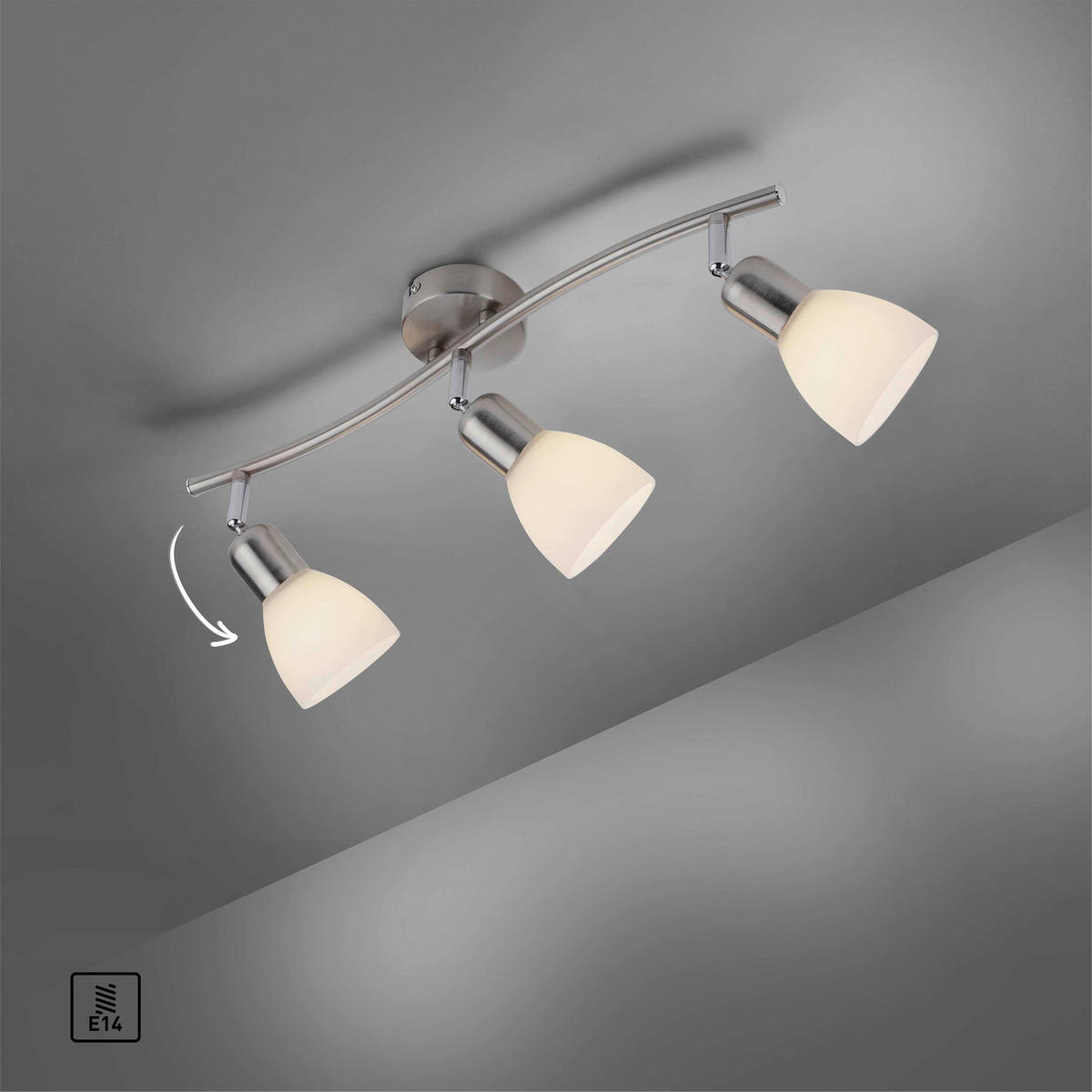 Just Light Spotbalken  PN11953-55  Karo stahlfarbig weiß Aluminium Kunststoff Glas B/H/L: ca. 22x21x68 cm E14 3 Brennstellen Karo - weiß/stahlfarbig (68,00/22,00/21,00cm) - Just Light