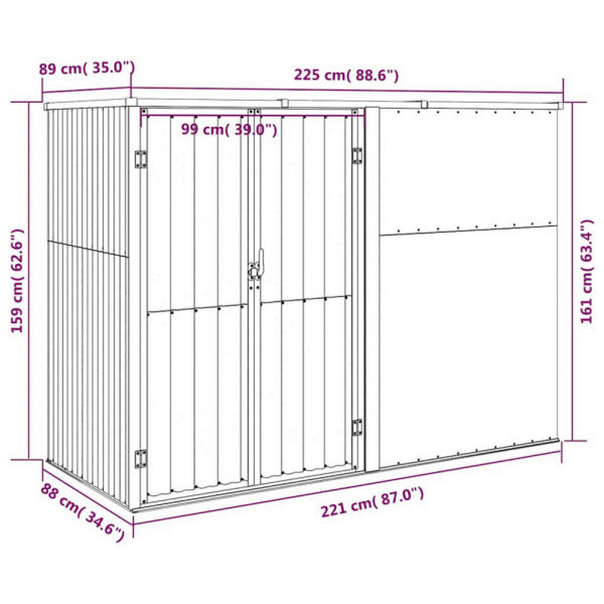 VidaXL Geräteschuppen anthrazit Stahl B/H/T: ca. 225x161x89 cm Geräteschuppen - anthrazit (225,00/161,00/89,00cm) - VidaXL