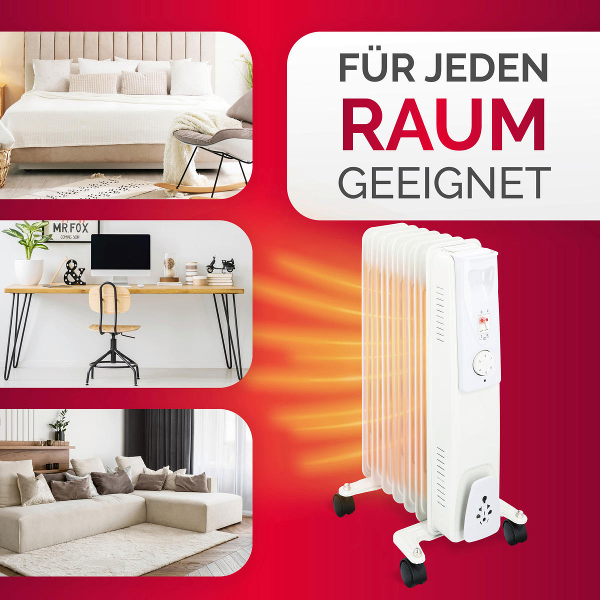 Ölradiator weiß Metall B/H/L: ca. 23,5x55x33 cm ca. 1500 W Ölradiator - weiß (33,00/23,50/55,00cm)