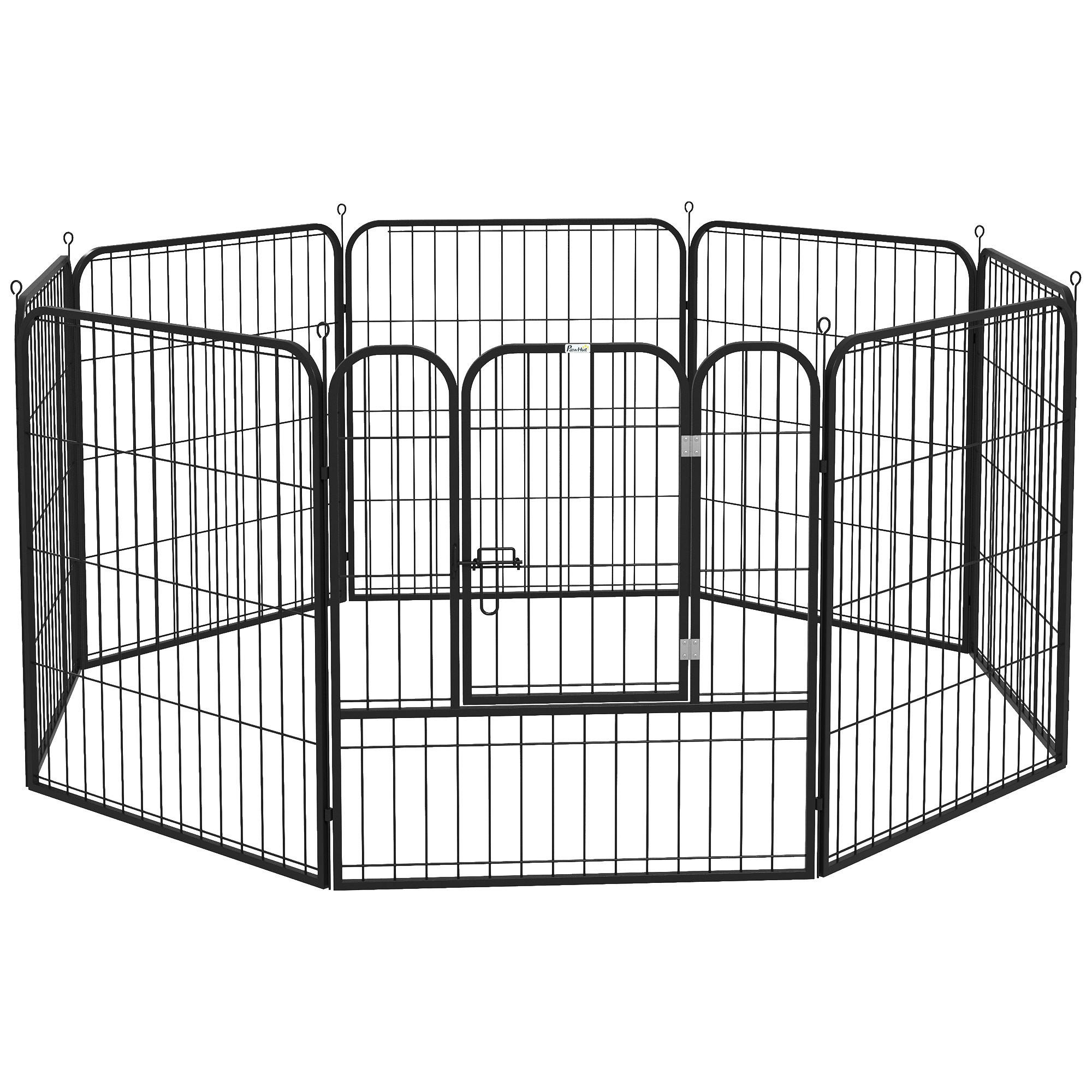 PawHut Welpenauslauf Freigehege schwarz Edelstahl B/H/L: ca. 79x79x79 cm Haustier-Laufstall - schwarz (79,00/79,00/79,00cm) - PawHut