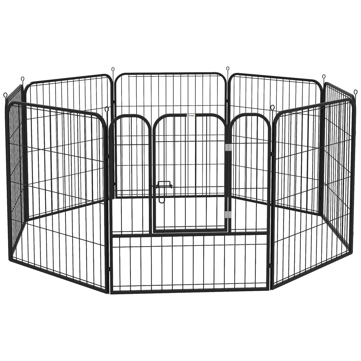 PawHut Welpenauslauf Freigehege schwarz Edelstahl B/H/L: ca. 79x79x79 cm Haustier-Laufstall - schwarz (79,00/79,00/79,00cm) - PawHut