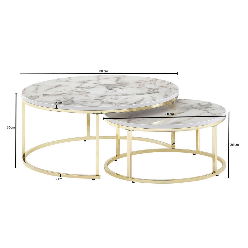 Thumbnail - Couchtisch 2er-Set weiß Marmor Optik gold lackiert