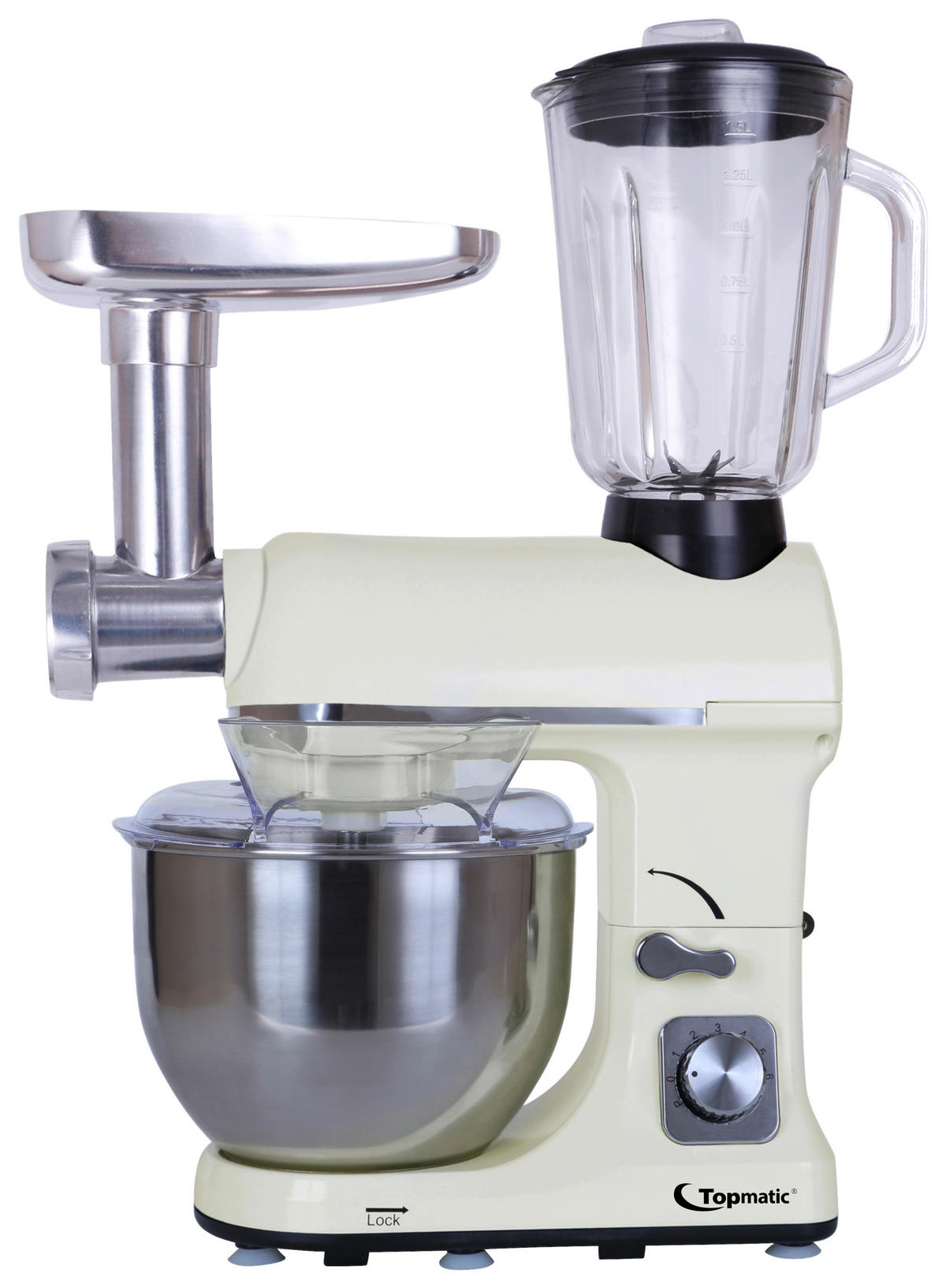 Topmatic Küchenmaschine PKM-1800.1BG beige Kunststoff Edelstahl Glas B/H/T: ca. 23x64x48 cm ca. 5 l Küchenmaschine_3in1 - beige (23,00/64,00/48,00cm) - Topmatic