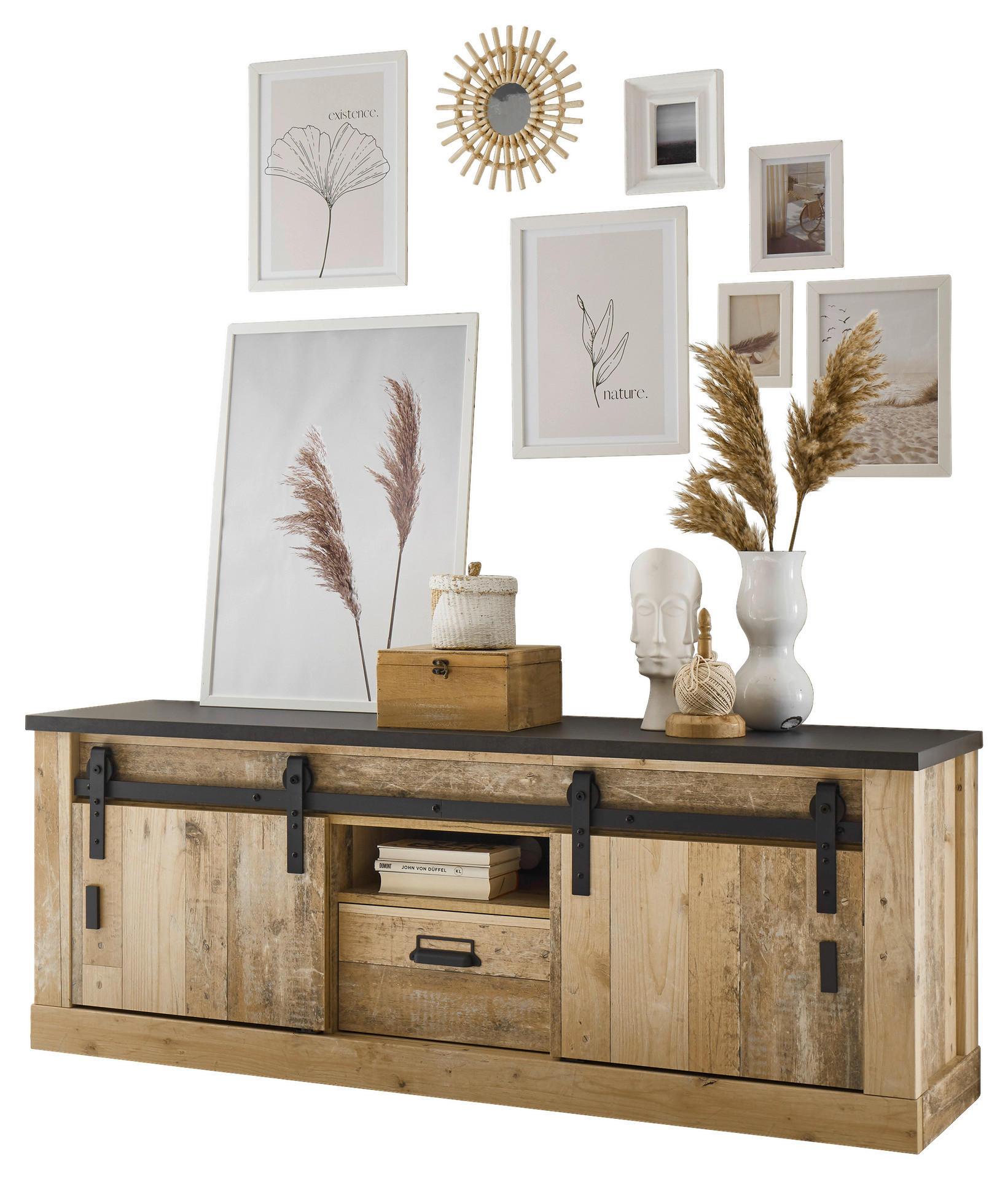 TV-Lowboard Sherwood B/H/T: ca. 160x60x42 cm Sherwood - Eiche/anthrazit (160,00/60,00/42,00cm)