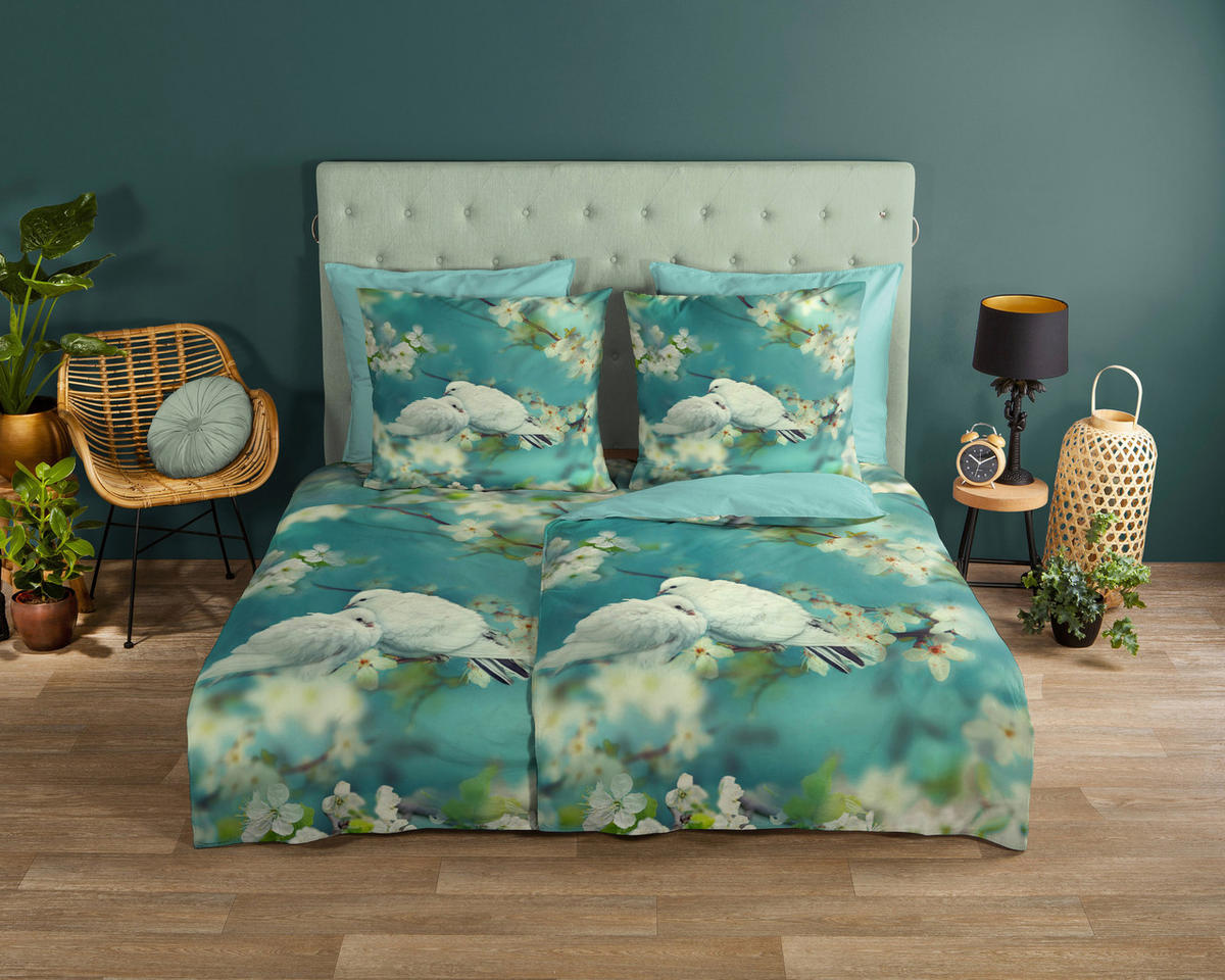 Bettwäsche Loving aqua Baumwolle B/L: ca. 135x200 cm Loving - aqua (135,00/200,00cm) - Good Morning