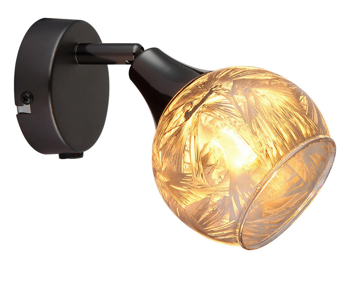 GLOBO Strahler schwarz Chrom Metall Glas B/H/L: ca. 12x14,5x14 cm E14 1 Brennstellen Strahler-Frosta - schwarz/Chrom (14,00/12,00/14,50cm) - GLOBO