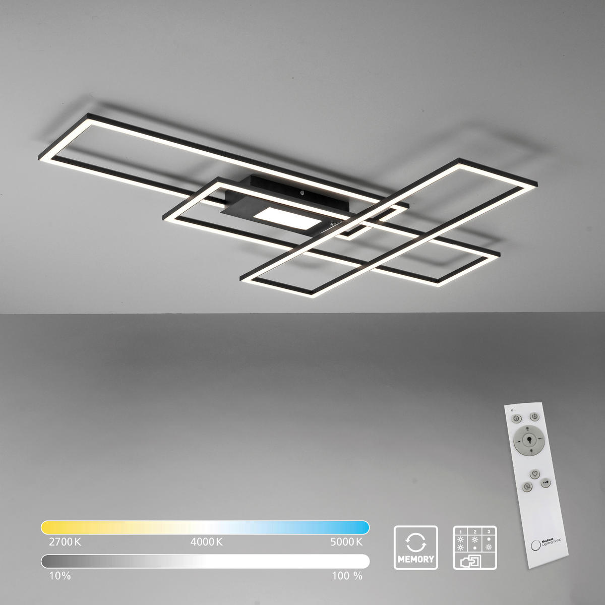 Just Light Deckenleuchte 14693-18 schwarz Aluminium B/H/T: ca. 99x5x69 cm LED-Deckenleuchte_Asmin - schwarz (99,00/5,00/69,00cm) - Just Light