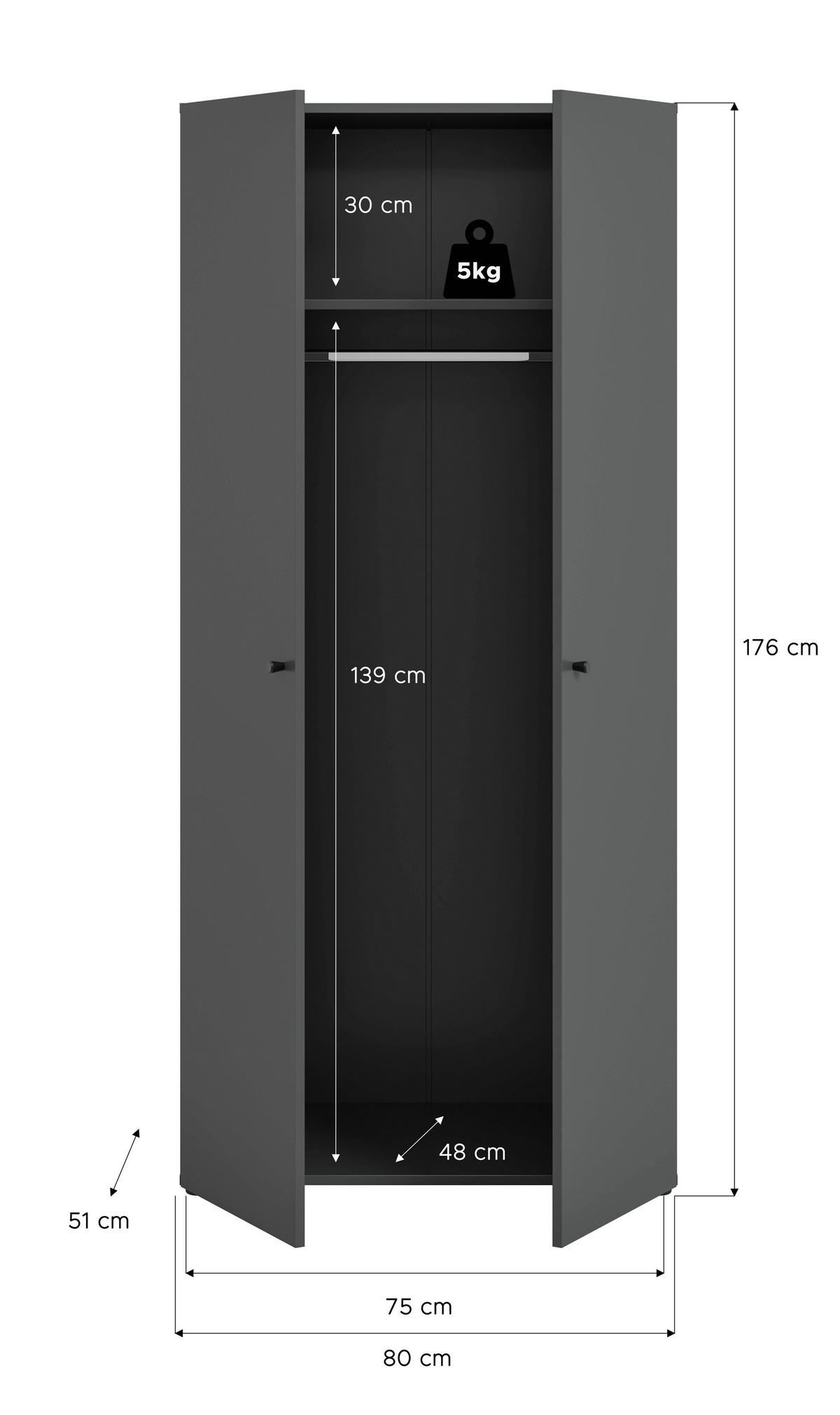 Kleiderschrank DARWIN anthrazit B/H/T: ca. 80x176x51 cm DARWIN - anthrazit (80,00/176,00/51,00cm) - xonox.home