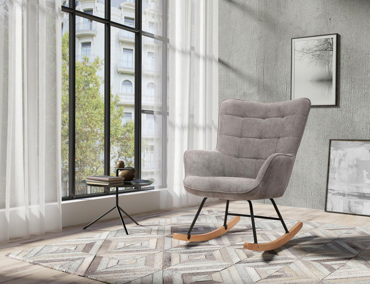 byLIVING Schaukelstuhl RICHIE grau schwarz natur Stoff Metall Buche B/H/T: ca. 72x92x92 cm RICHIE - natur/schwarz (72,00/92,00/92,00cm) - byLIVING