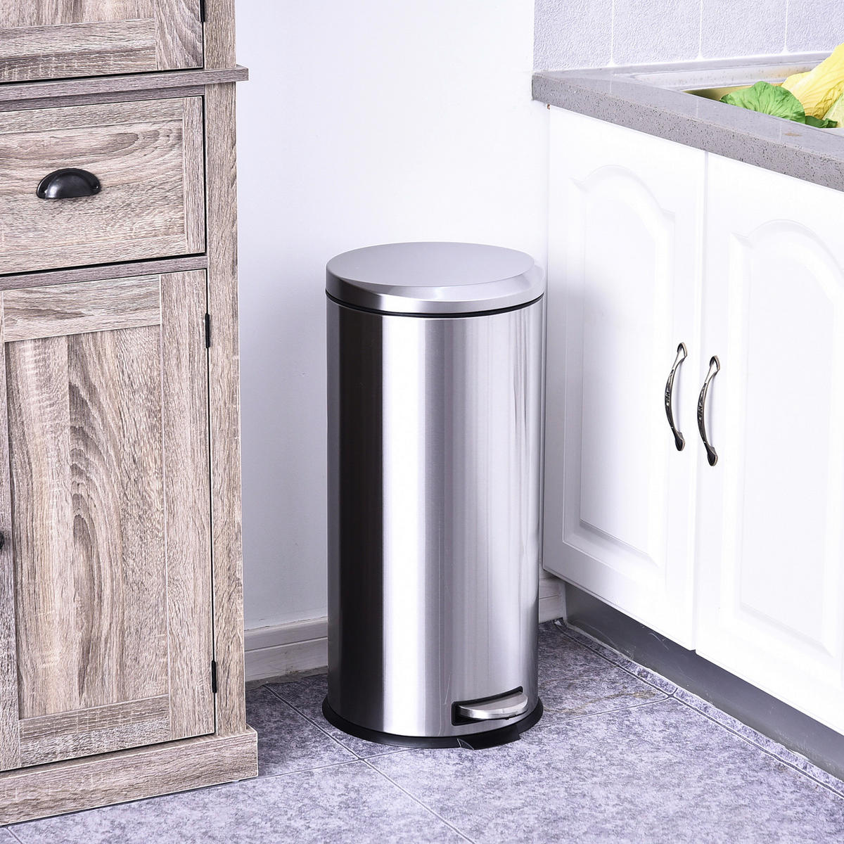 HOMCOM Treteimer silber Treteimer - schwarz/silber - HOMCOM