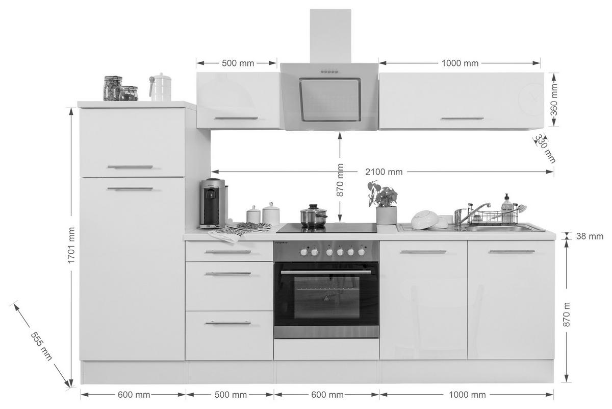 Respekta Küchenblock Premium grau hochglänzend B/H/T: ca. 270x200x60 cm Premium - Eiche/grau (270,00/200,00/60,00cm) - Respekta