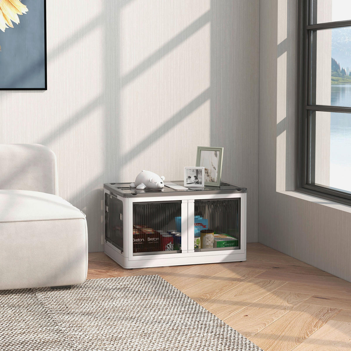 HOMCOM Aufbewahrungsbox weiß B/H/L: ca. 47x67x38 cm Aufbewahrungsbox - weiß (38,00/47,00/67,00cm) - HOMCOM
