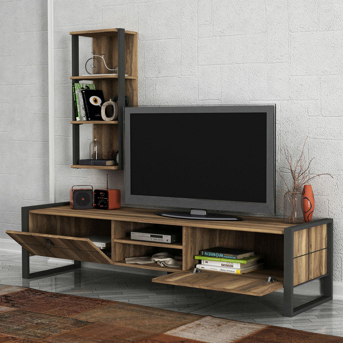 Wohnwand Lost walnuss Nachbildung B/H/T: ca. 184,5x45x34 cm Lost - walnuss (184,50/45,00/34,00cm) - moebel17