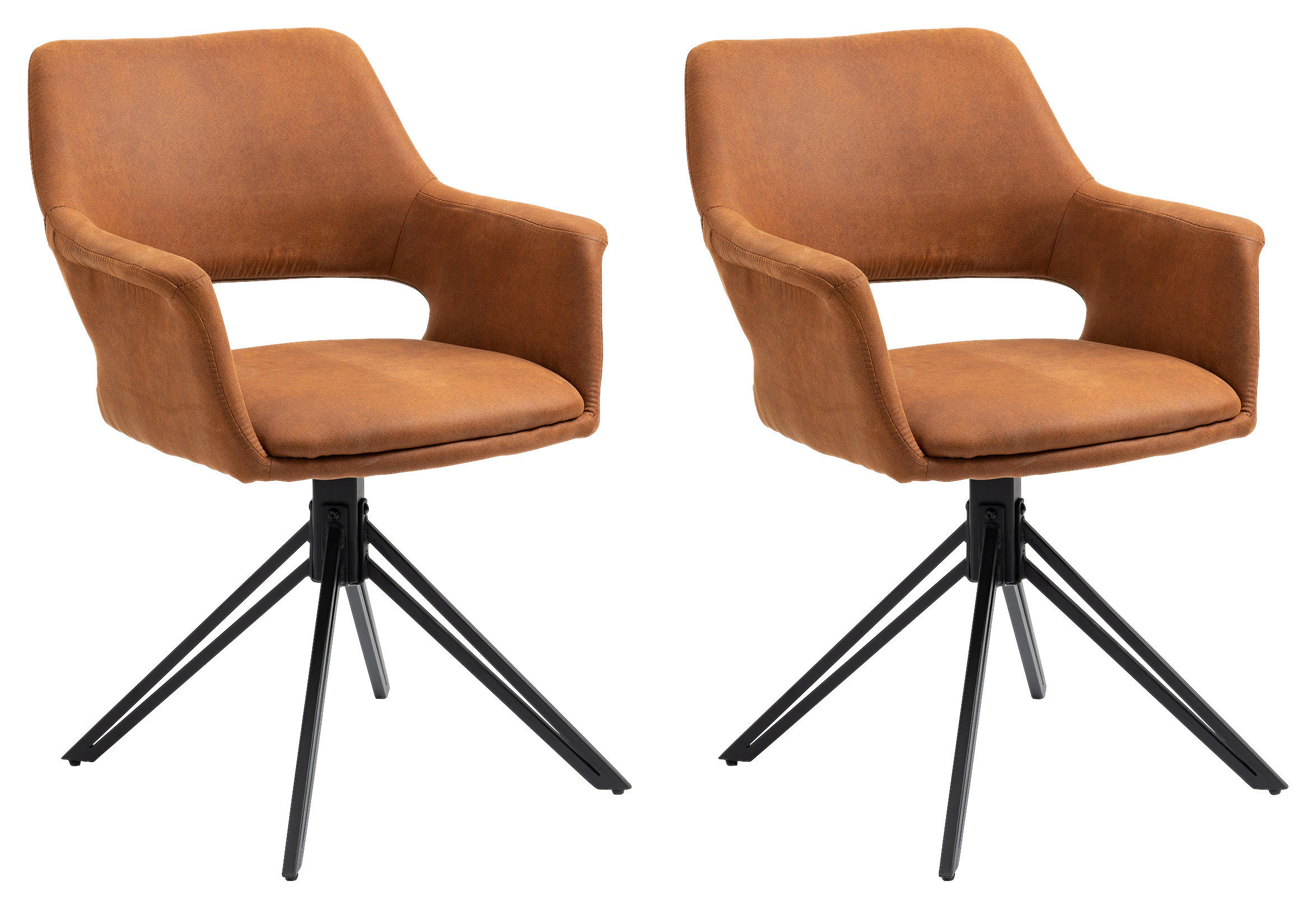 Stuhl ESTELLE  2er-Set braun Vintage schwarz Stoff Metall B/H/T: ca. 57x84x61 cm ESTELLE  2er-Set - braun/schwarz (57,00/84,00/61,00cm) - byLIVING