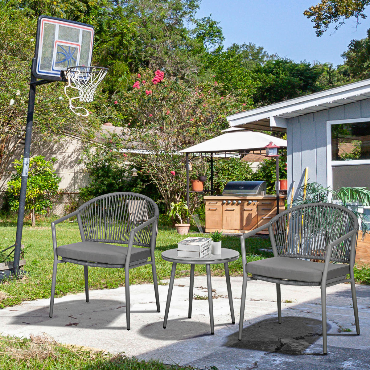 Outsunny Bistro-Set hellgrau Stahl B/H/L: ca. 62x78x58 cm Bistro-Set - hellgrau (58,00/62,00/78,00cm) - Outsunny