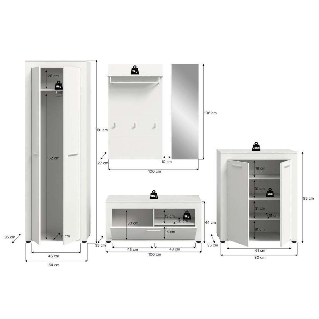 Thumbnail - Garderobe JAM weiß B/H/T: ca. 285x191x35 cm