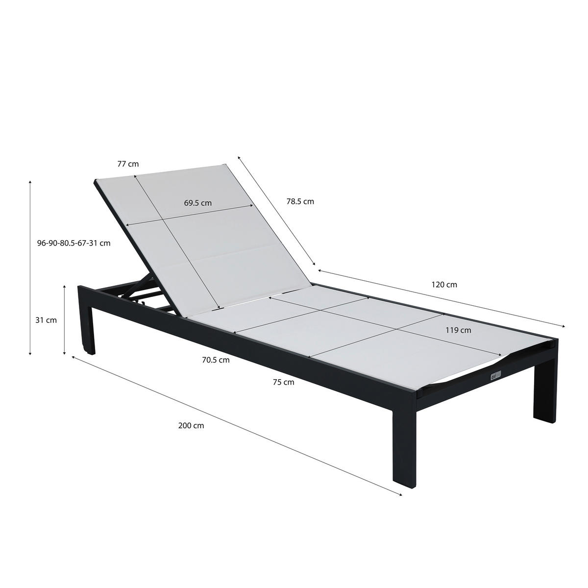 AXI Outdoor Living Gartenliege Elio creme Textil B/H/L: ca. 75x31x200 cm Elio - creme/grau (200,00/75,00/31,00cm) - AXI Outdoor Living