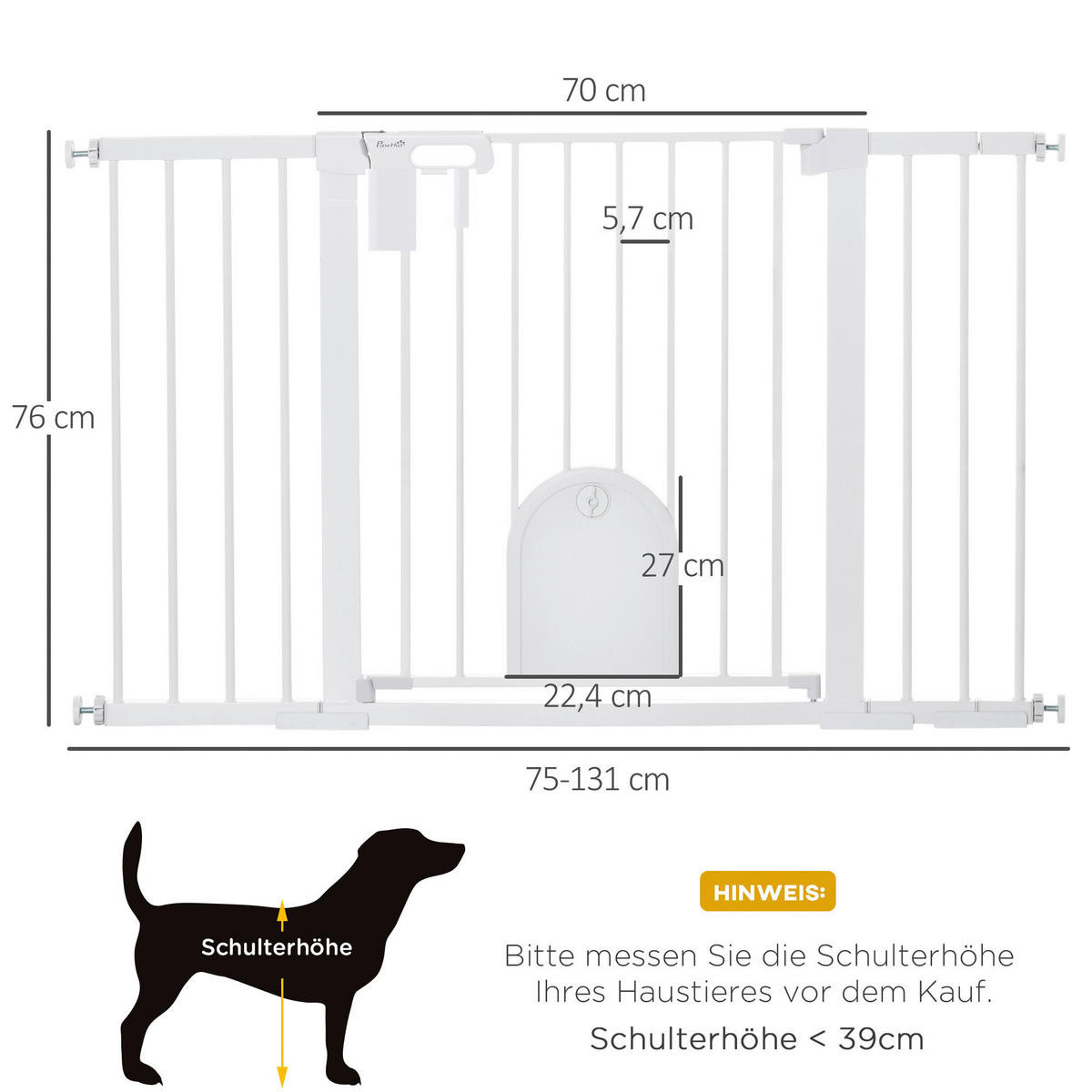 PawHut Türschutzgitter weiß Metall B/H/L: ca. 2x76x131 cm Türschutzgitter - weiß (131,00/2,00/76,00cm) - PawHut
