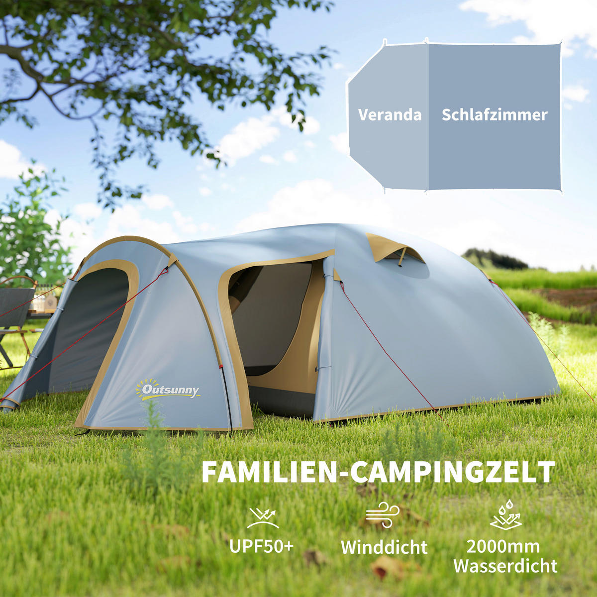 Outsunny Campingzelt hellblau Polyester B/H/L: ca. 240x130x345 cm Campingzelt - hellblau (345,00/240,00/130,00cm) - Outsunny
