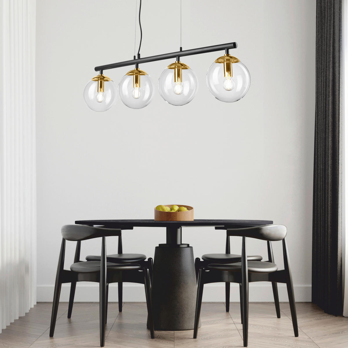 Lamkur Deckenleuchte gold Glas Stahl B/H/L: ca. 12x150x96 cm E14 4 Brennstellen ELOISE - gold (96,00/12,00/150,00cm) - Lamkur