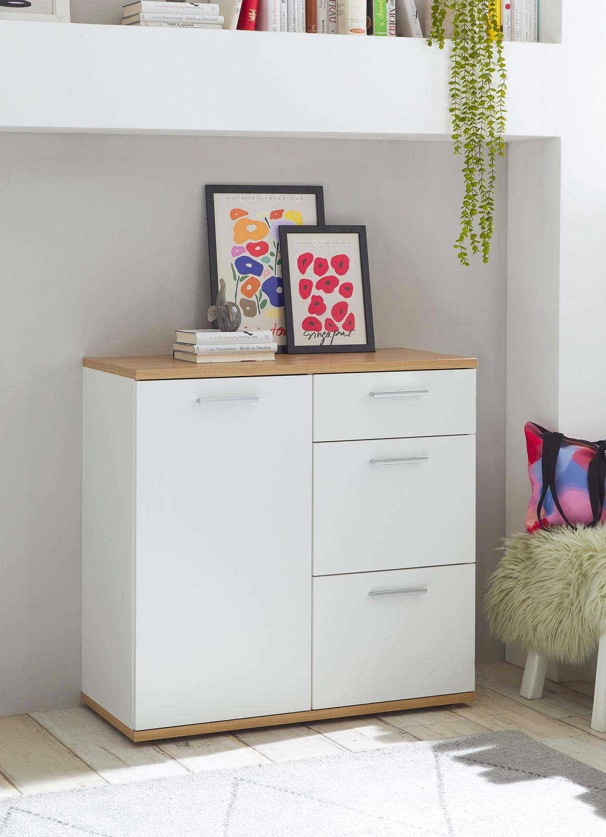 Kommode BC 1035 weiß Eiche Artisan Nachbildung B/H/T: ca. 96x86x38 cm BC 1035 - Eiche/weiß (96,00/86,00/38,00cm)
