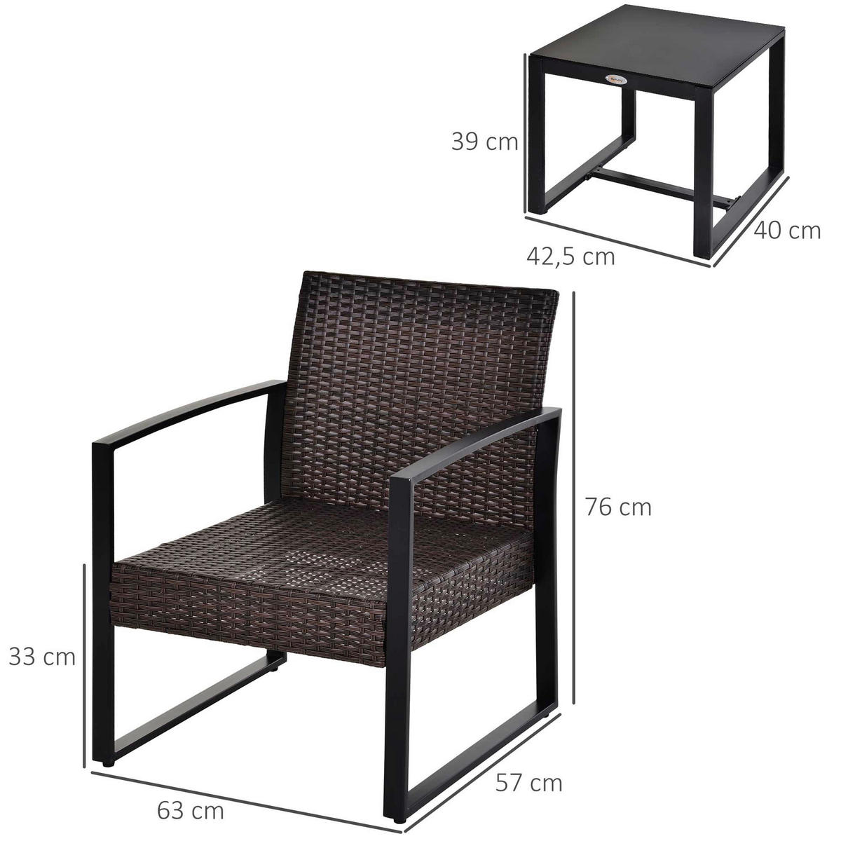 Outsunny Sitzgruppe creme Polyester B/H/L: ca. 57x63x76 cm Gartenmöbel-Set - braun/creme (76,00/57,00/63,00cm) - Outsunny