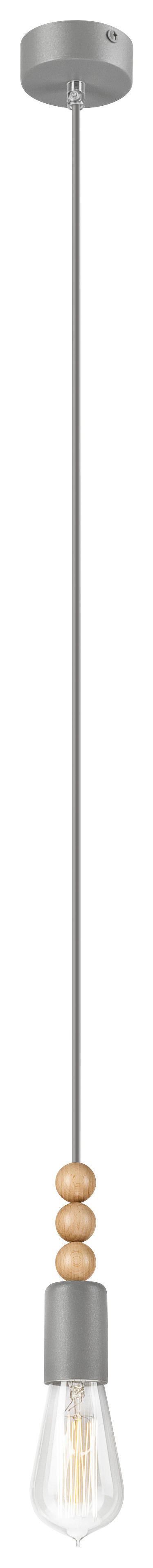 Lamkur Pendelleuchte SIMON 37387 silber Stahl Holz H/L: ca. 94x8 cm E27 1 Brennstellen Simon - silber (8,00cm) - Lamkur