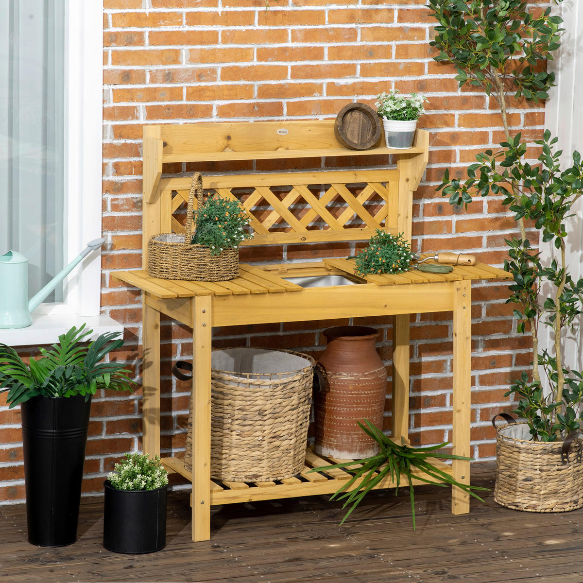 Outsunny Gärtnertisch braun B/H/L: ca. 45x120x92 cm Gärtnertisch - braun (92,00/45,00/120,00cm) - Outsunny